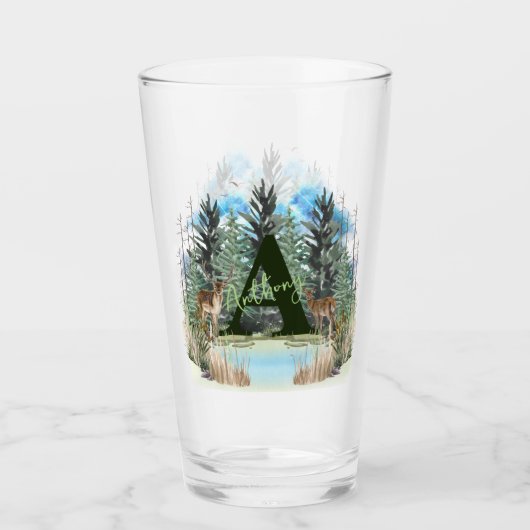 Waterverf Herten Persoonlijk Monogram Letter A Glas (Voorkant)