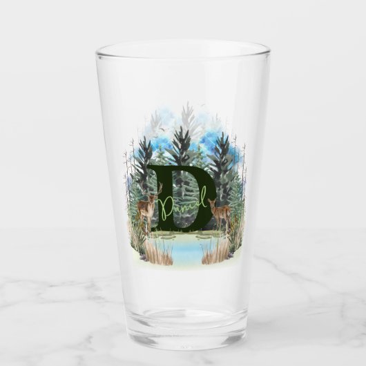 Waterverf Herten Persoonlijk Monogram Letter D Glas (Voorkant)