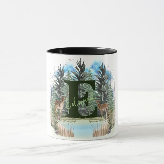 Waterverf Herten Persoonlijk Monogram Letter E Mok (Midden)