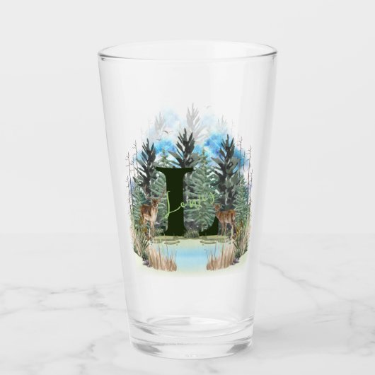 Waterverf Herten Persoonlijk Monogram Letter L Glas (Voorkant)