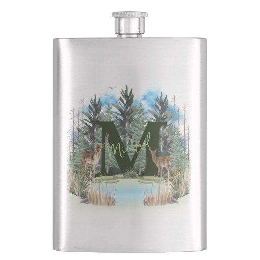 Waterverf Herten Persoonlijk Monogram Letter M Flacon (Voorkant)