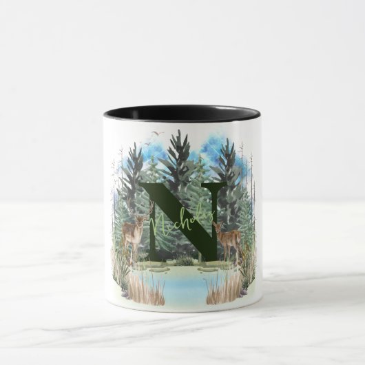 Waterverf Herten Persoonlijk Monogram Letter N Mok (Midden)