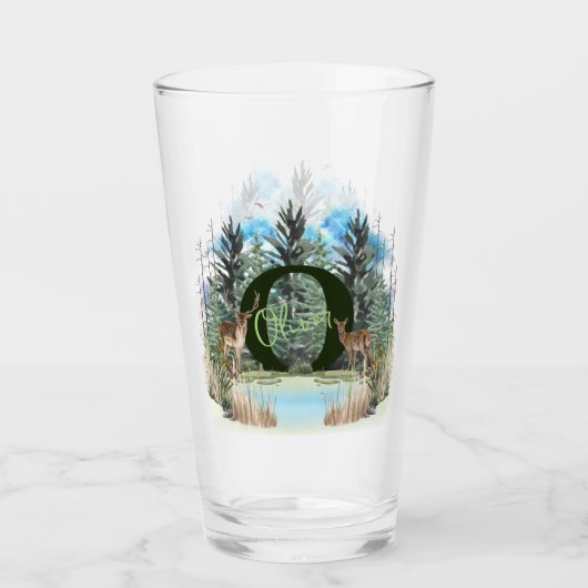 Waterverf Herten Persoonlijk Monogram Letter O Glas (Voorkant)
