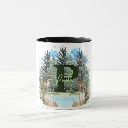 Waterverf Herten Persoonlijk Monogram Letter P Mok (Midden)