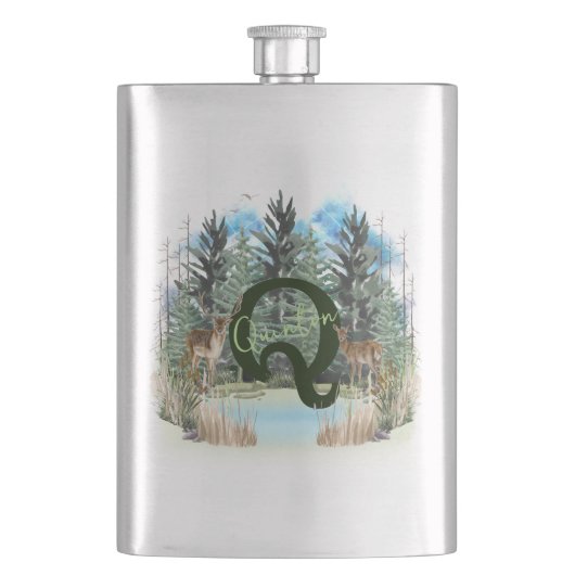 Waterverf Herten Persoonlijk Monogram Letter Q Flacon (Voorkant)