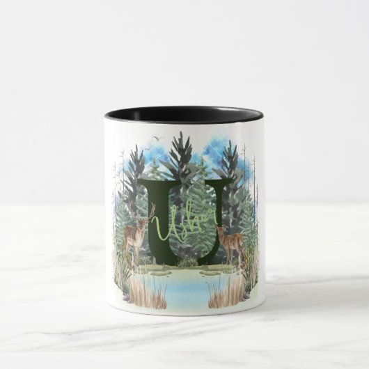 Waterverf Herten Persoonlijk Monogram Letter U Mok (Midden)