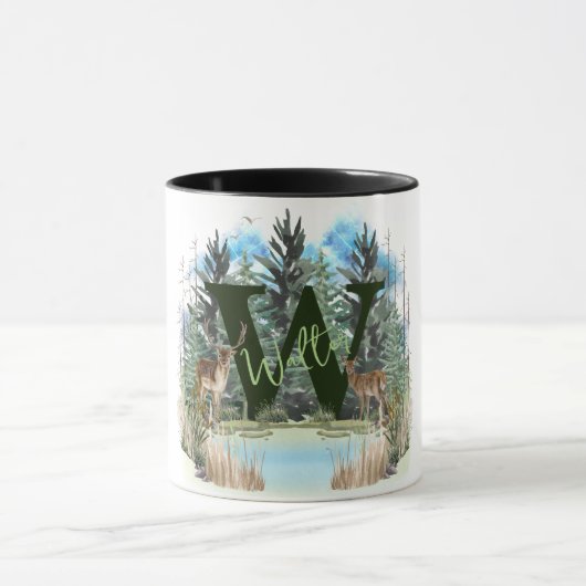 Waterverf Herten Persoonlijk Monogram Letter W Mok (Midden)