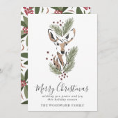Waterverf Herten Pine Boughs Feestdagenkaart (Voorkant / Achterkant)