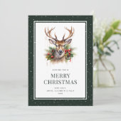 Waterverf Herten Snowy Green Vrolijk Kerstfeest Feestdagenkaart (Staand voorkant)