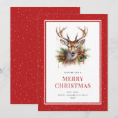 Waterverf Herten Snowy Red Merry Christmas Feestdagenkaart (Voorkant / Achterkant)
