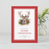 Waterverf Herten Snowy Red Merry Christmas Feestdagenkaart (Staand voorkant)