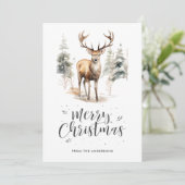 Waterverf Herten Stag Kalligrafie Vrolijk Kerstfee Feestdagenkaart (Staand voorkant)