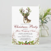 Waterverf Herten, Vogels Holly Berry Kerstfeest Kaart (Staand voorkant)