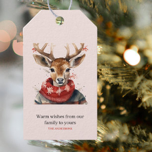 Waterverf & Herten. vrolijk kerstfeest Cadeaulabel