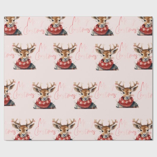Waterverf & Herten. vrolijk kerstfeest Cadeaupapier (Vlak)