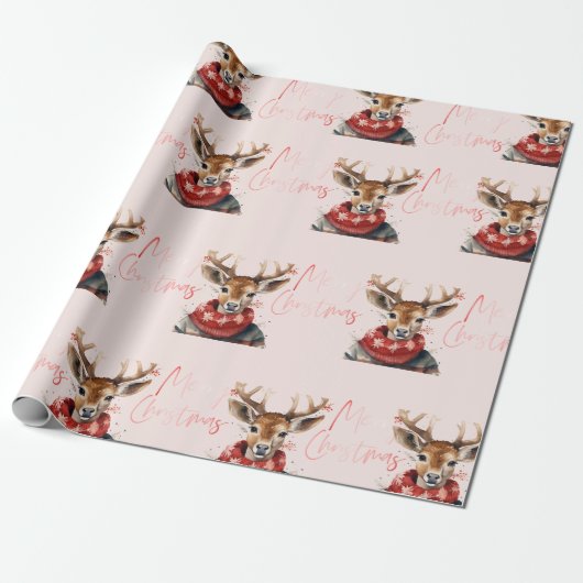 Waterverf & Herten. vrolijk kerstfeest Cadeaupapier (Uitgerold)