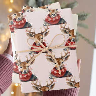 Waterverf & Herten. vrolijk kerstfeest Inpakpapier Vel