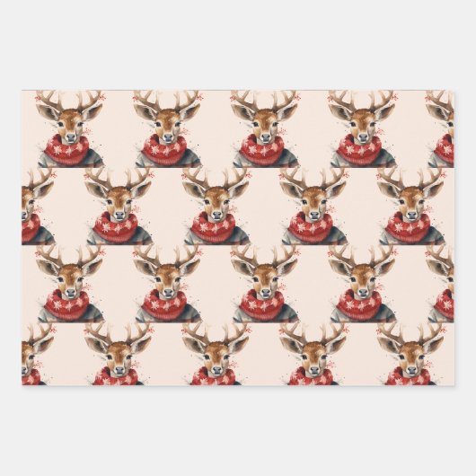  Waterverf & Herten. vrolijk kerstfeest Inpakpapier Vel (Voorkant 3)