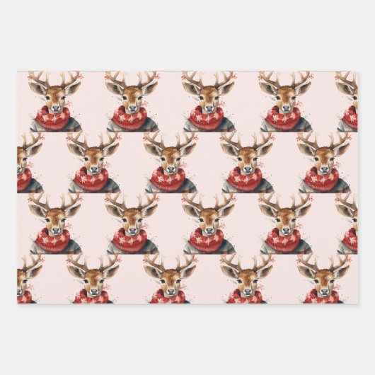  Waterverf & Herten. vrolijk kerstfeest Inpakpapier Vel (Voorkant)
