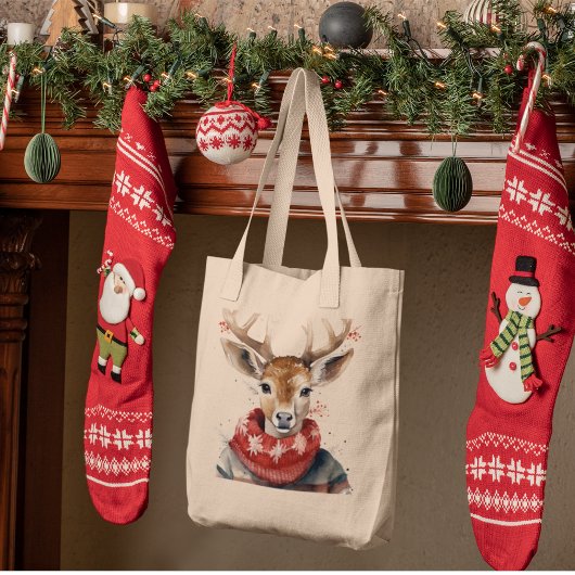  Waterverf & Herten. vrolijk kerstfeest Tote Bag