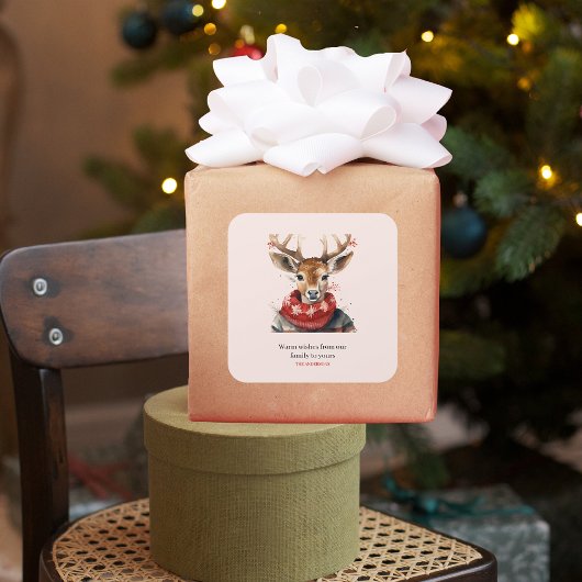  Waterverf & Herten. vrolijk kerstfeest Vierkante Sticker