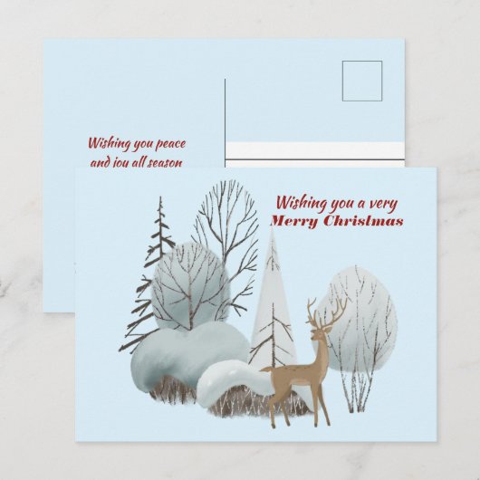 Waterverf herten wensen u een heel vrolijk kerstfe briefkaart (Voorkant / Achterkant)