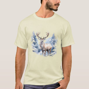 Waterverf herten wintersneeuw bos dier t-shirt