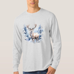 Waterverf herten wintersneeuw bos dier t-shirt