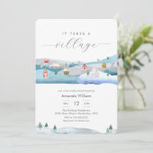 Waterverf Het Dorp Winter Baby Borrel Kaart (Staand voorkant)
