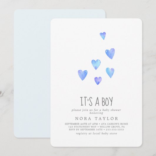 Waterverf Het is een Baby shower van een jongen Kaart (Voorkant / Achterkant)