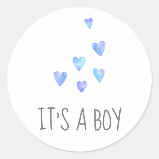 Waterverf Het is een Baby shower van een jongen Ronde Sticker (Voorkant)