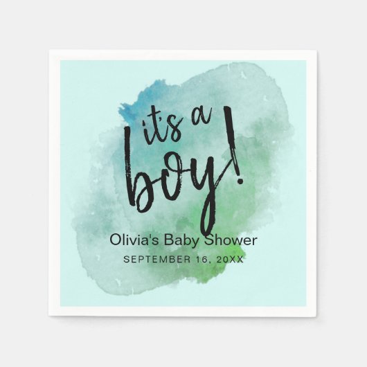 Waterverf Het is een Baby shower van een jongen Servet (Voorkant)