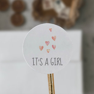 Waterverf Het is een meisje Baby shower Ronde Sticker