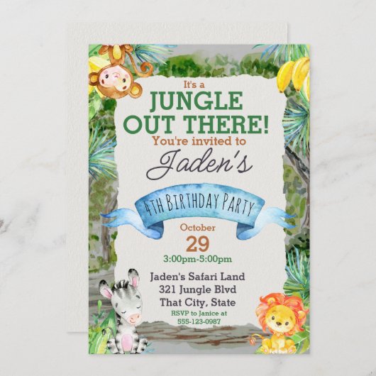 Waterverf Het is een Oerwoud dierlijk stommeltje o Kaart (Voorkant / Achterkant)