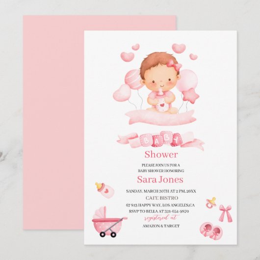 Waterverf het is girl Boho Nursery Baby shower Kaart (Voorkant / Achterkant)