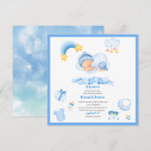 Waterverf het is jongen blauw Boho Nursery Baby Sh Kaart (Voorkant / Achterkant)