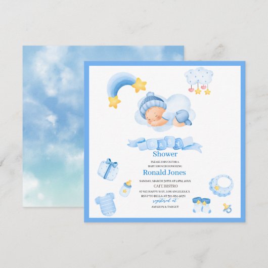 Waterverf het is jongen blauw Boho Nursery Baby Sh Kaart (Voorkant / Achterkant)