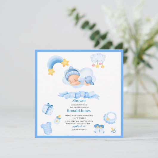 Waterverf het is jongen blauw Boho Nursery Baby Sh Kaart (Staand voorkant)