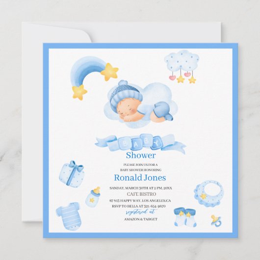 Waterverf het is jongen blauw Boho Nursery Baby Sh Kaart (Voorkant)