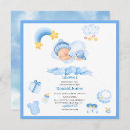 Waterverf het is jongen blauw Boho Nursery Baby Sh Kaart