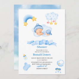 Waterverf het is jongen Blue Boho Nursery Baby Sho Kaart