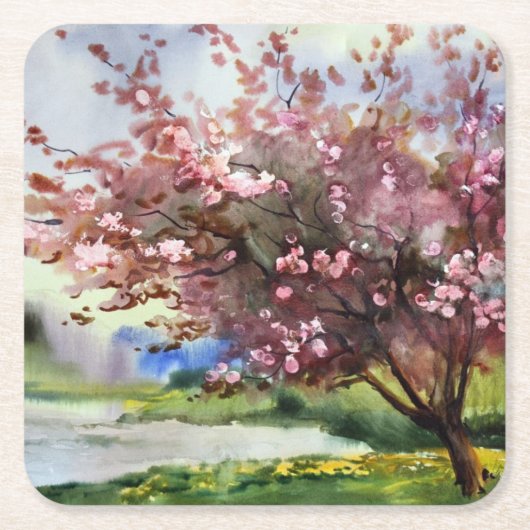 Waterverf Het Schilderen Landschap Kartonnen Onderzetters (Voorkant)