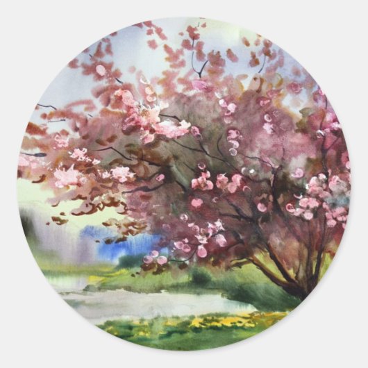 Waterverf Het Schilderen Landschap Ronde Sticker (Voorkant)