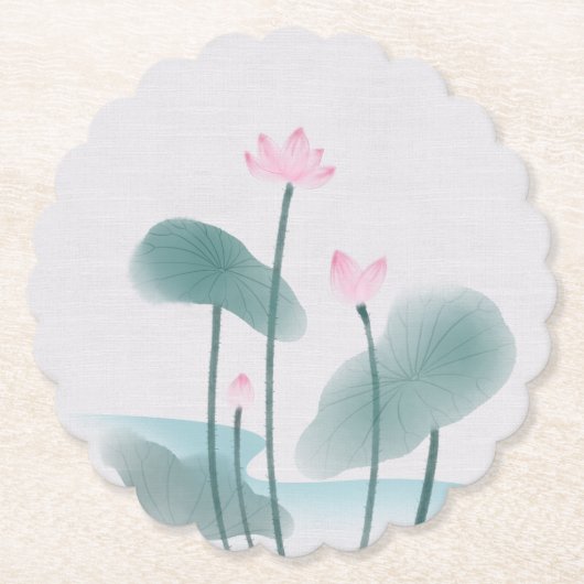 Waterverf Het Schilderen Lotus Floral Kartonnen Onderzetters (Voorkant)