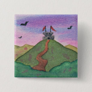 Waterverf, het Schilderen, Natuur, Fort, Kasteel, Vierkante Button 5,1 Cm