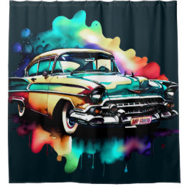Waterverf het Schilderen Vintage Auto Douchegordijn