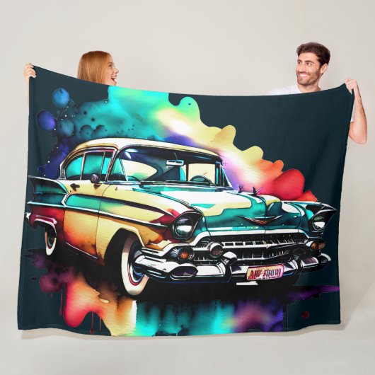 Waterverf het Schilderen Vintage Auto Fleece Deken (In situ)