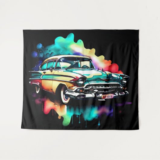 Waterverf het Schilderen Vintage Auto Wandkleed (Voorkant (horizontaal))