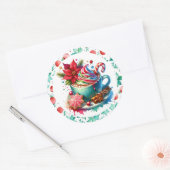 Waterverf Hete Cacao, Candy Cane Kaneel Sticks Ronde Sticker (Envelop)