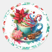 Waterverf Hete Cacao, Candy Cane Kaneel Sticks Ronde Sticker (Voorkant)